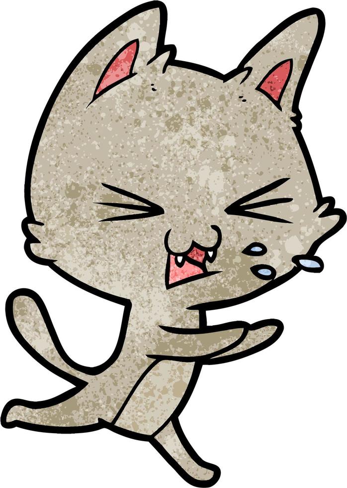 retro grunge texture cartoon cat spitting vector