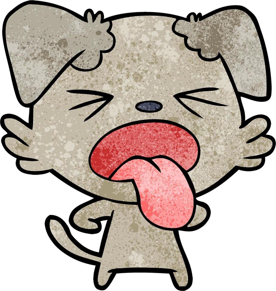 Retro grunge texture cartoon dog tongue out vector