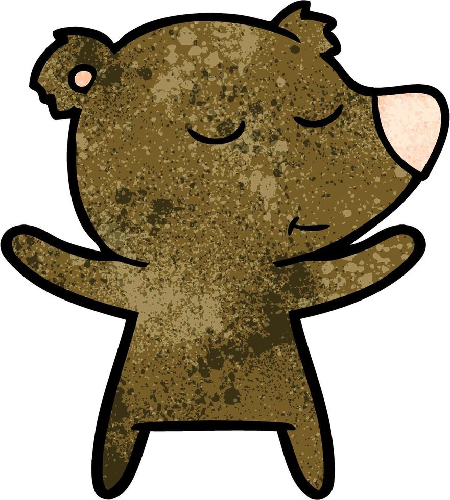 retro grunge texture cartoon happy bear vector
