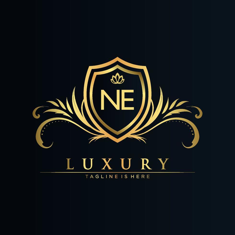 NE Letter Initial with Royal Template.elegant with crown logo vector, Creative Lettering Logo Vector Illustration.