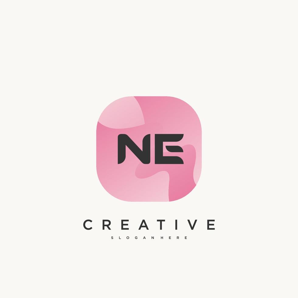 NE Initial Letter logo icon design template elements with wave colorful art vector