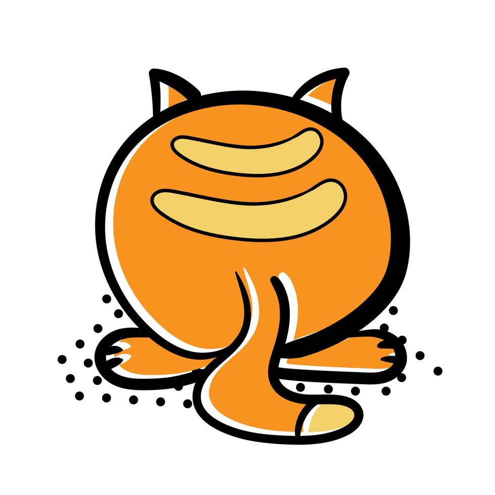 Vector isolated cute cartoon cat, back view, orange cat icon on white. Thick outline. Cartoon style for kids