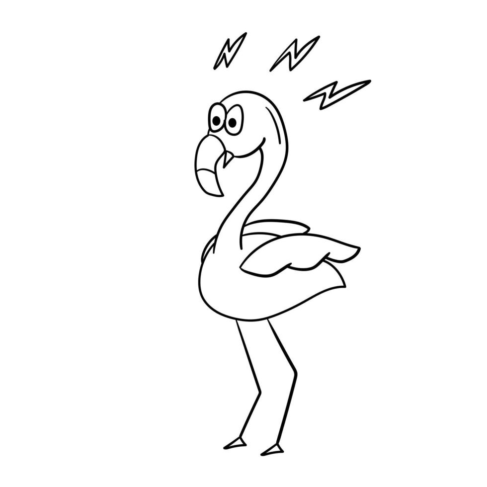 Cartoon shocked flamingo flamingo. Cute pink flamingo. Cartoon sticker, thick outline for coloring page. Emotion stickers. Surprise, horror vector