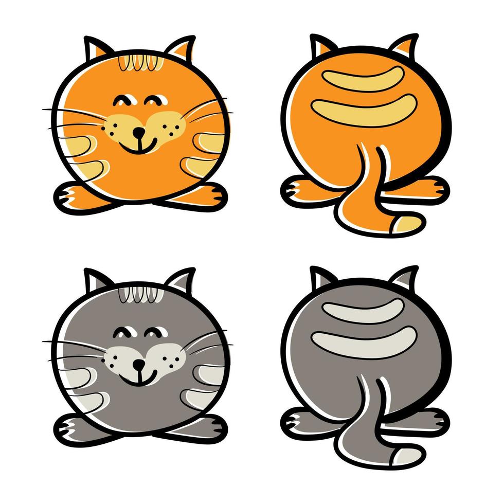 Set of icons. Cartoon cat, front and back. Cute illustration isolated on white background vector
