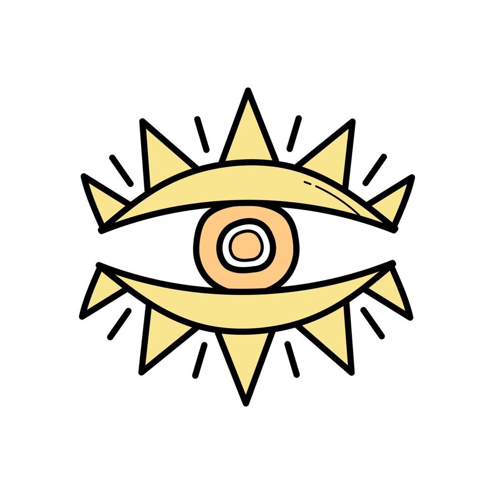 Eye mystic boho symbol. Abstract zen eye sign for design. Doodle simple icon in yellow color on white. vector