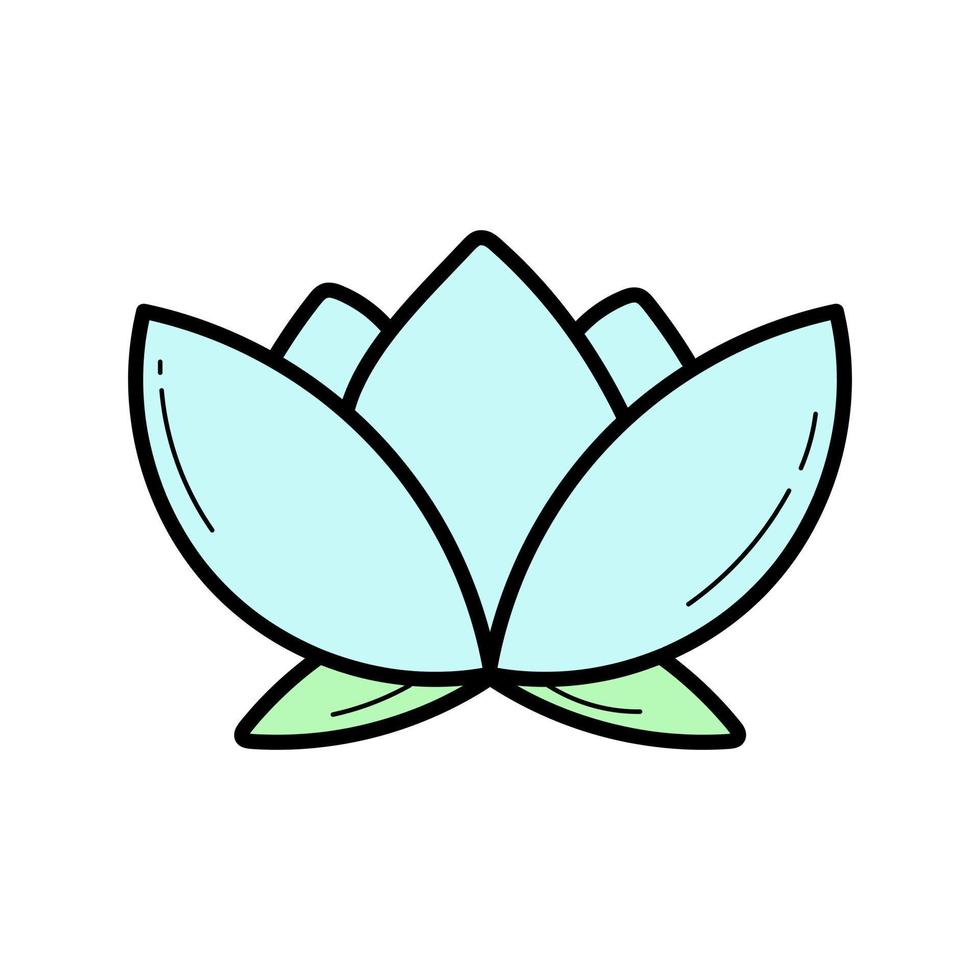 icono de garabato de flor de loto, ilustración vectorial en blanco. dibujo sencillo en color azul vector