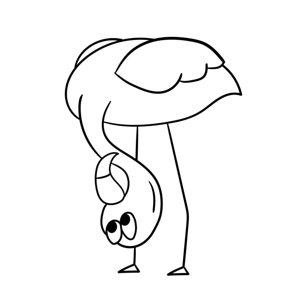 Cute cartoon flamingo with upside down head. Hand drawn style. Element for children design. One of the set. Coloring vector