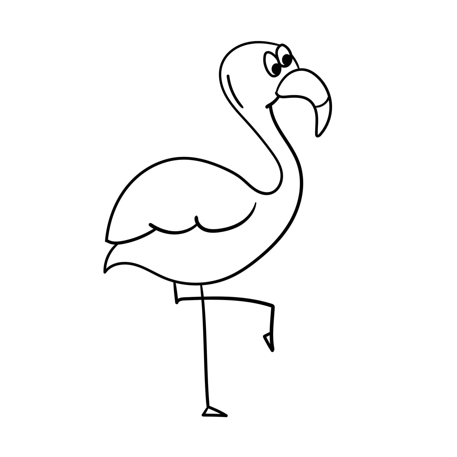 Simple flamingo, outline vector. Vector illustration of cartoon