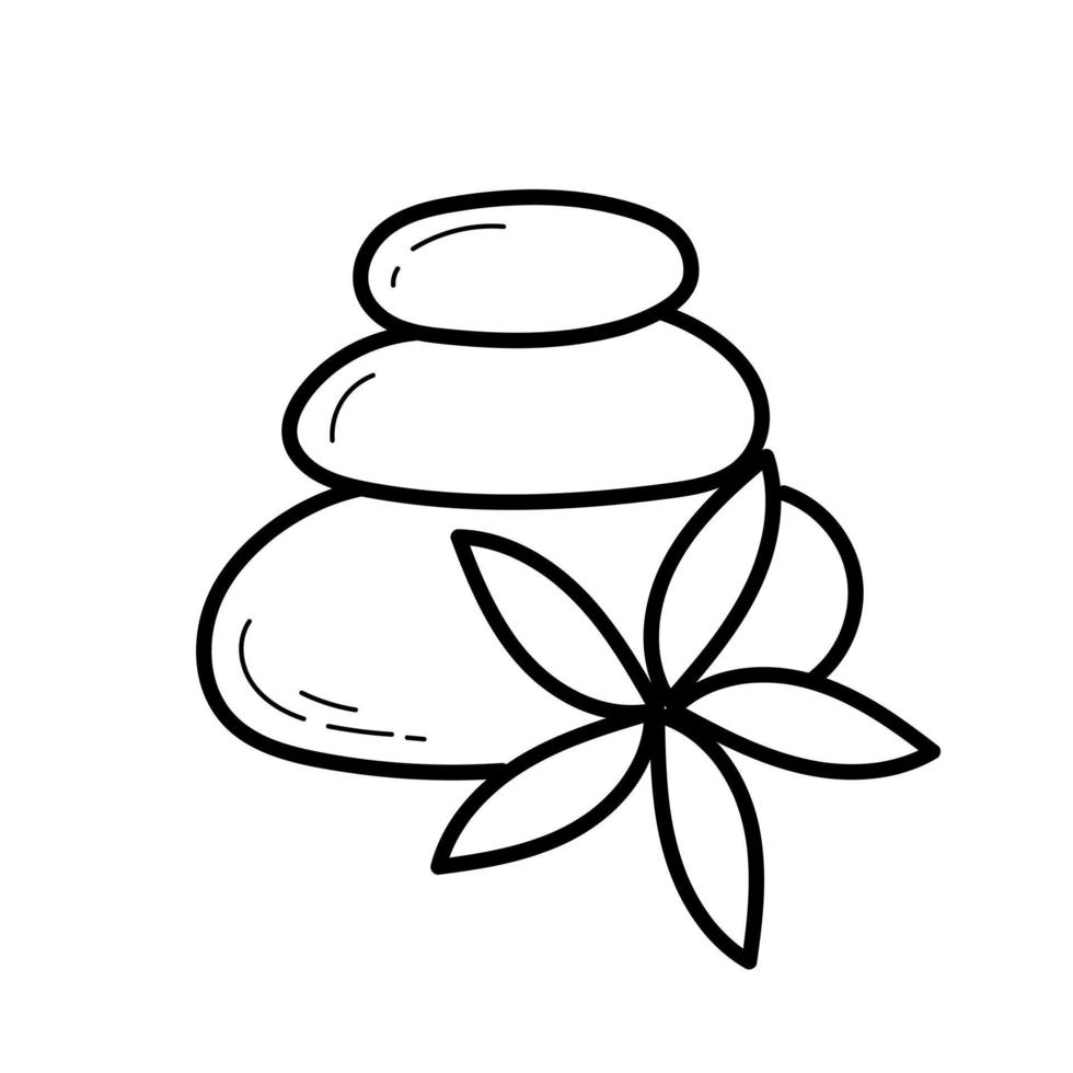 Zen stone with flower - outline doodle icon. Spa concept with zen stones illustration on white vector