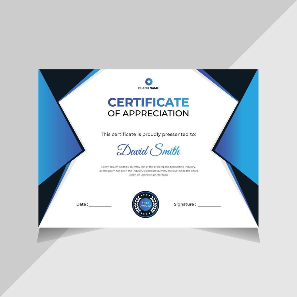 diseño de certificado moderno, plantilla de certificado de graduación empresarial vector gratis