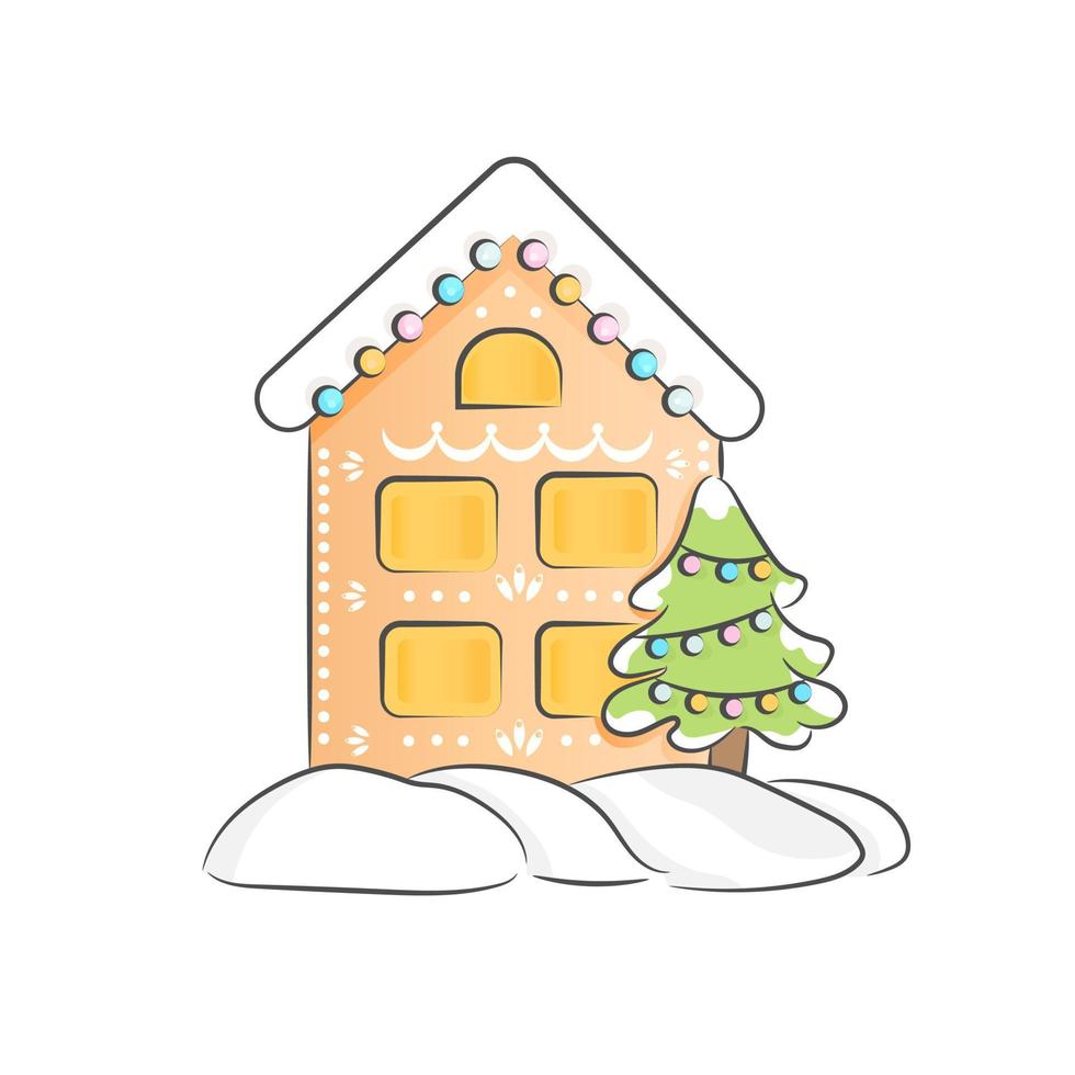gingerbread house with a Christmas tree vector