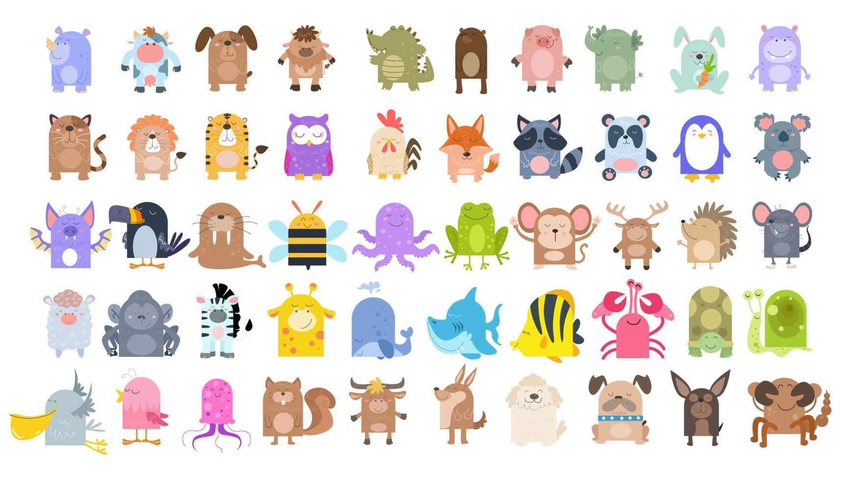 A collection of cute animal cartoons suitable for birthday cards or invitations vector