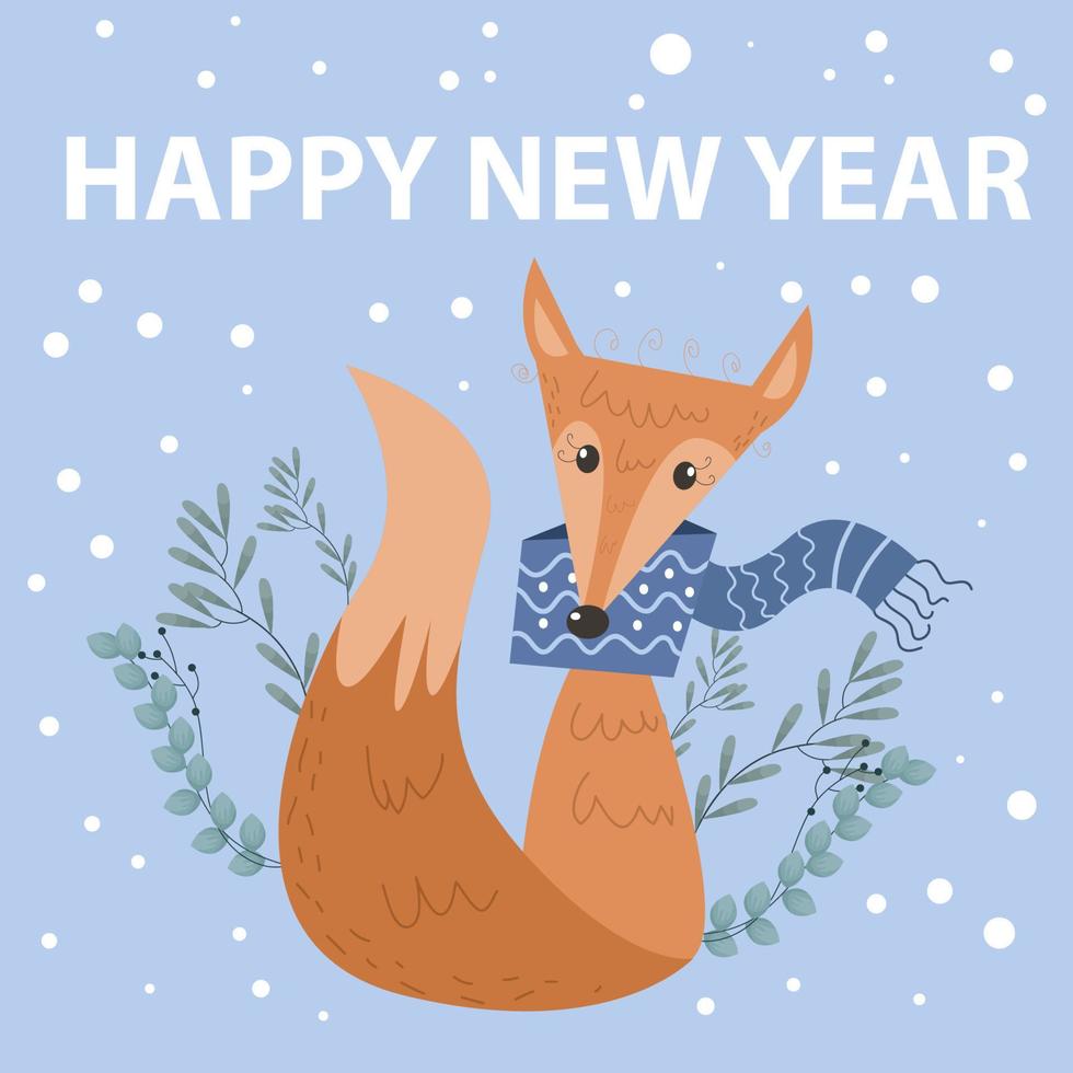 Merry Christmas and New Year greeting cards with cute animal characters vector