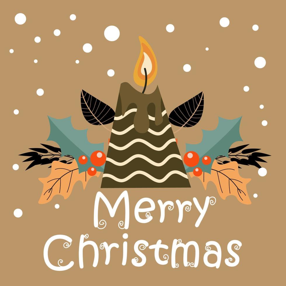 Merry christmas and new year card with cute characters on brown