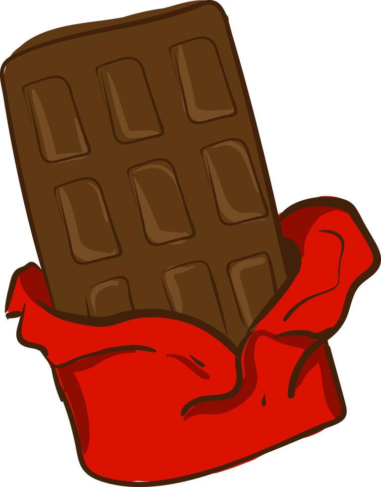 Chocolate en embalaje rojo, ilustración, vector sobre fondo blanco.