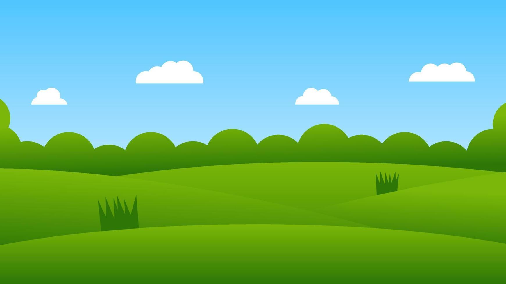 escena de dibujos animados de paisaje con colinas verdes y nubes blancas en  el fondo del cielo azul de verano 13789801 Vector en Vecteezy