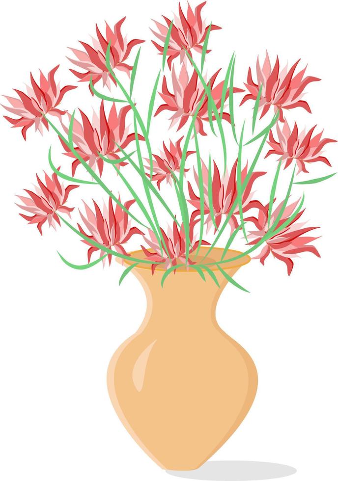 Vase with flowers, illustration, vector on white background.