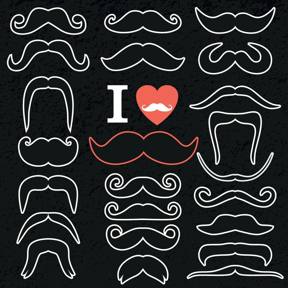 Moustaches line set vector