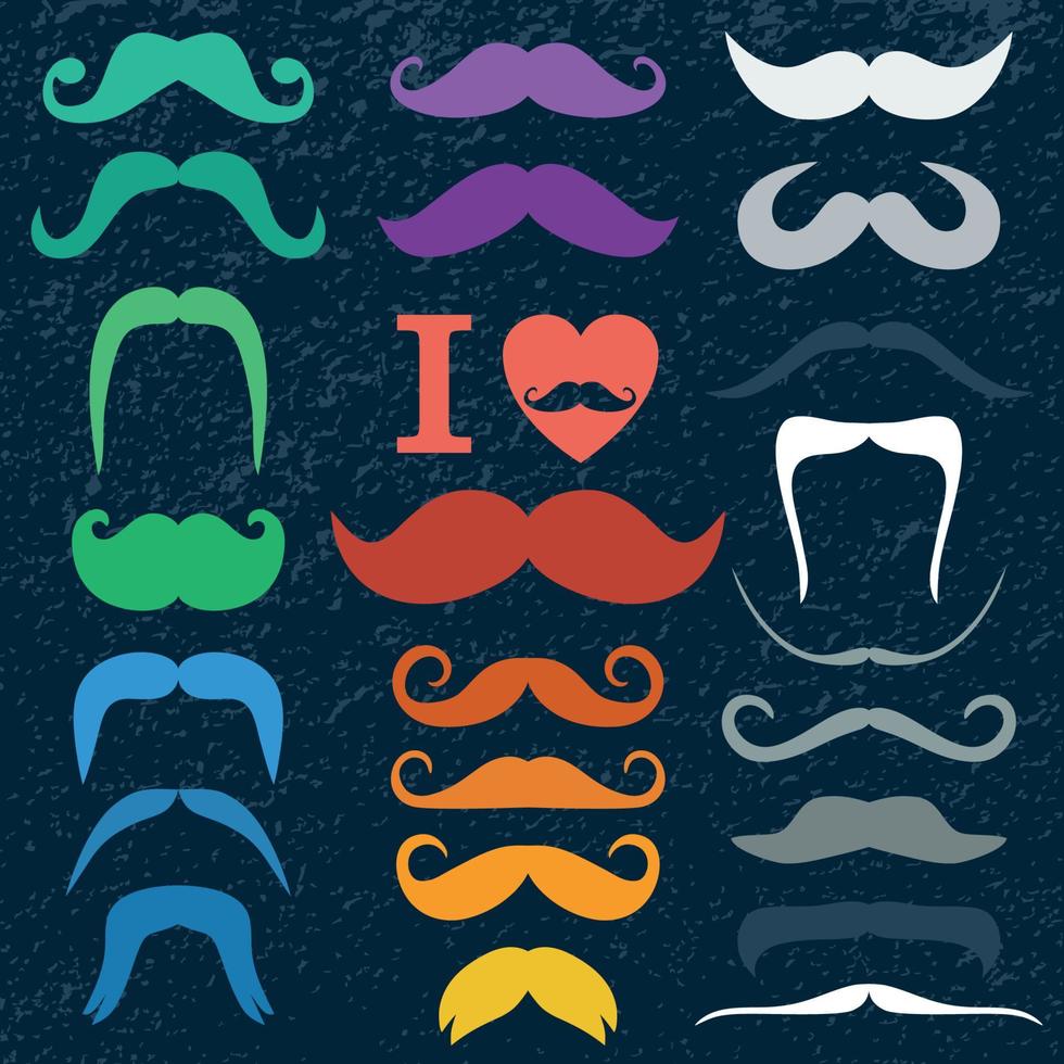 Moustaches color set vector