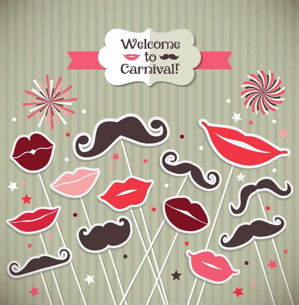 Collection of moustaches and lips. Vector illustration of trend symbols.