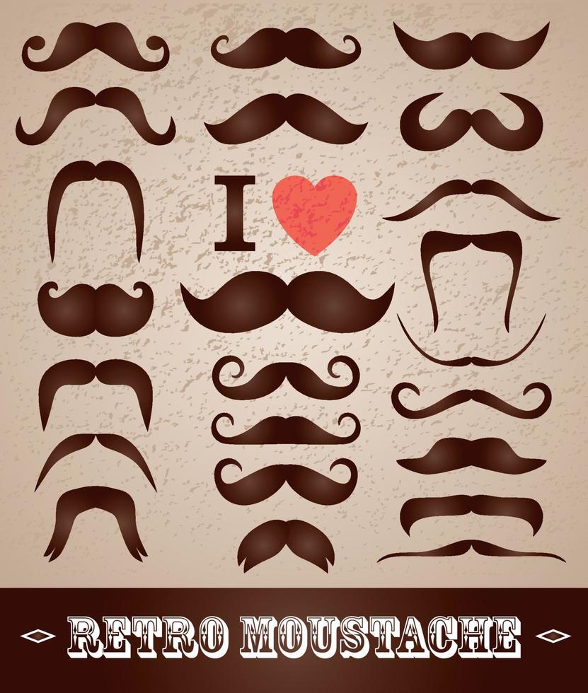 bigotes establecer patrón de iconos retro en beige vector