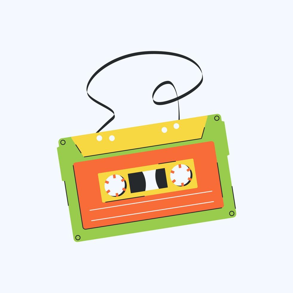 Vector tape cassette in the 1990s style. Retro music illustration.