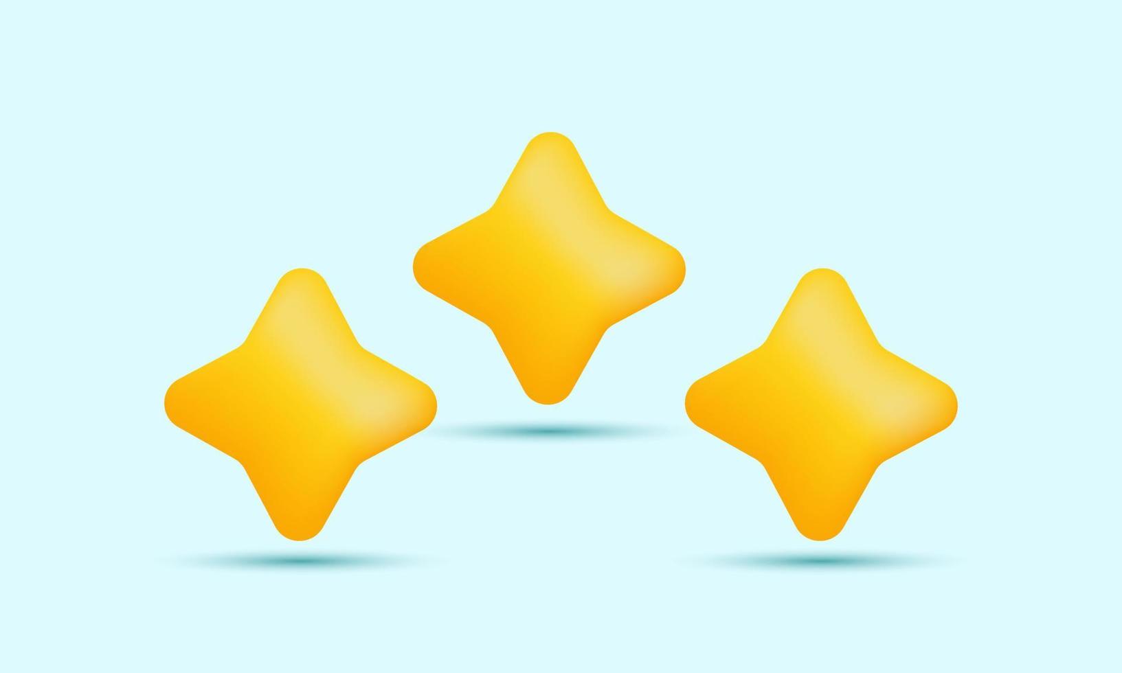 illustration set icons collection three yellow stars glossy colors achievements vector