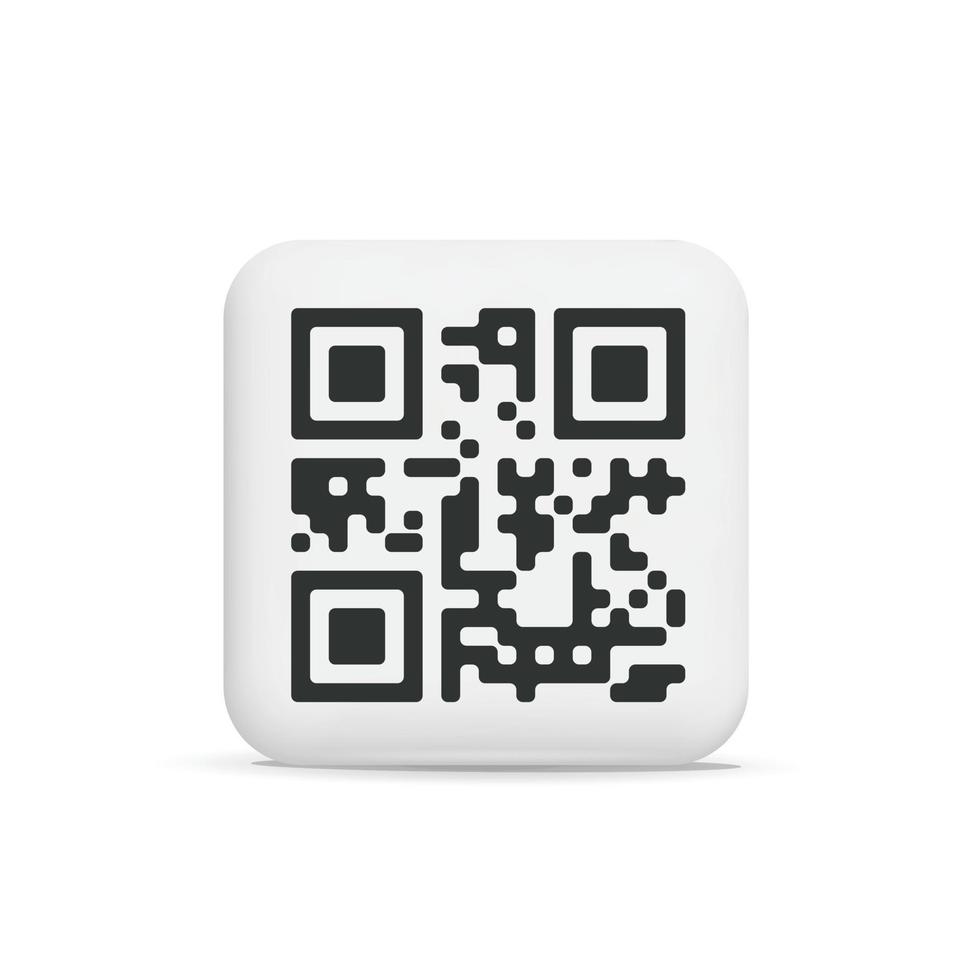 3d vector black square qr code scan ui element icon for mobile app and website landing page illustration