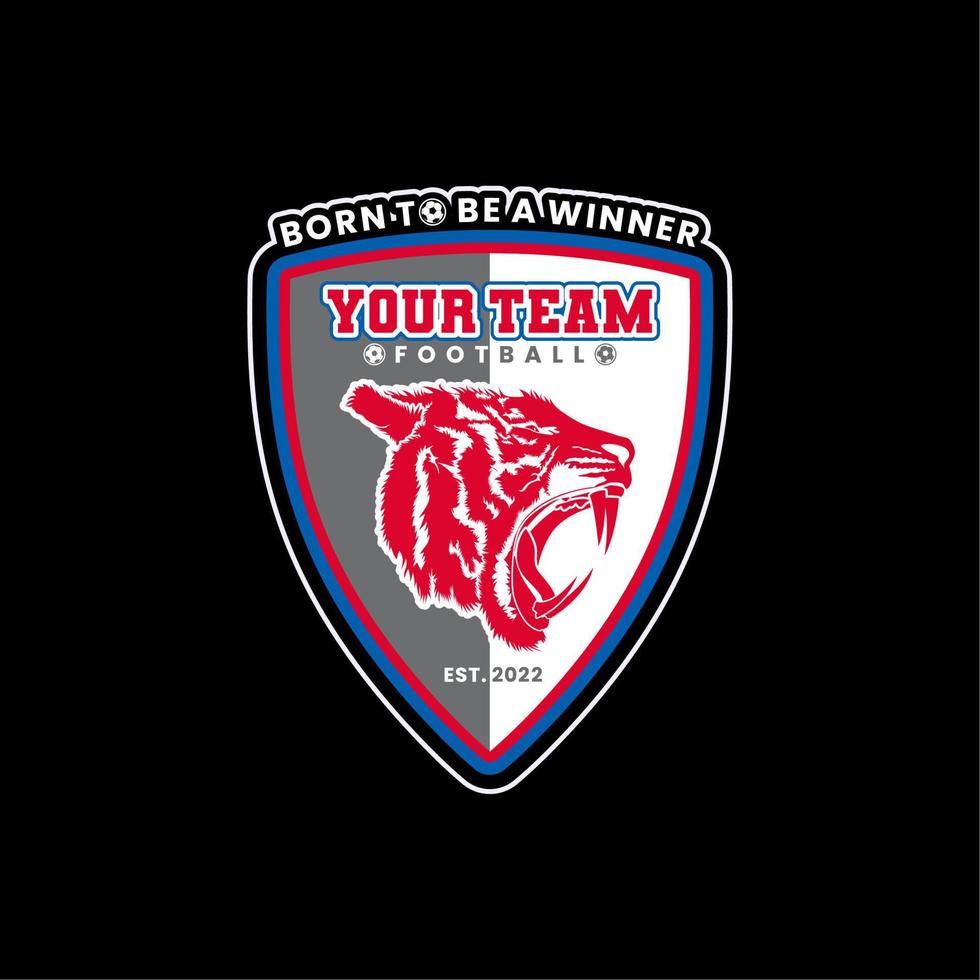 Shield and Tiger Roaring Football Soccer Team Logo Vector Template