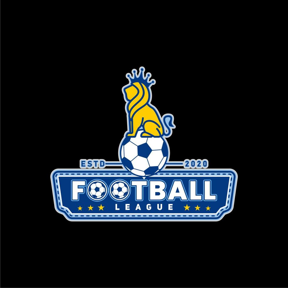 logotipo de la liga de fútbol con diseño de vector de mascota de león coronado