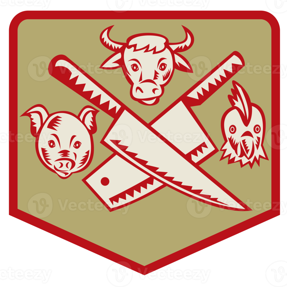 Cow,pig and chicken with crossed butcher knife png