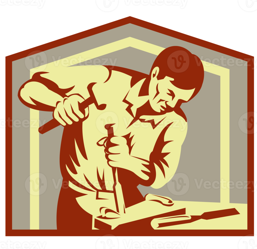 Carpenter at work with chisel png
