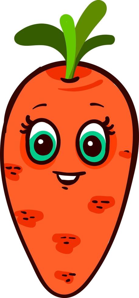 Carrot with green eyes, illustration, vector on a white background.
