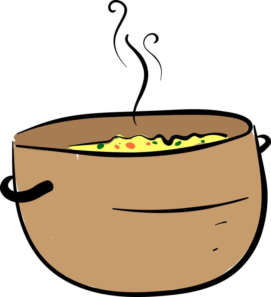 Soup in bowl, illustration, vector on white background.