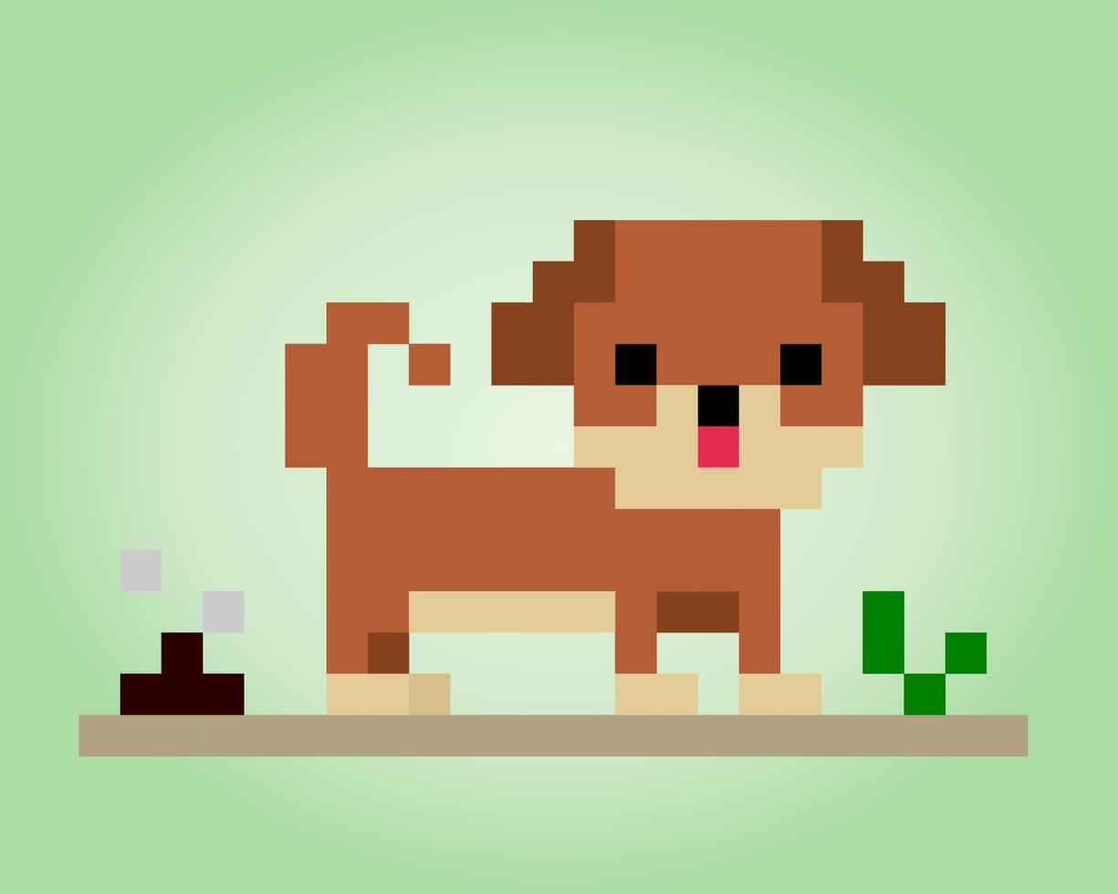 8 bit pixel of puppy with poop. Animal for asset games in vector illustrations. Cross Stitch pattern.