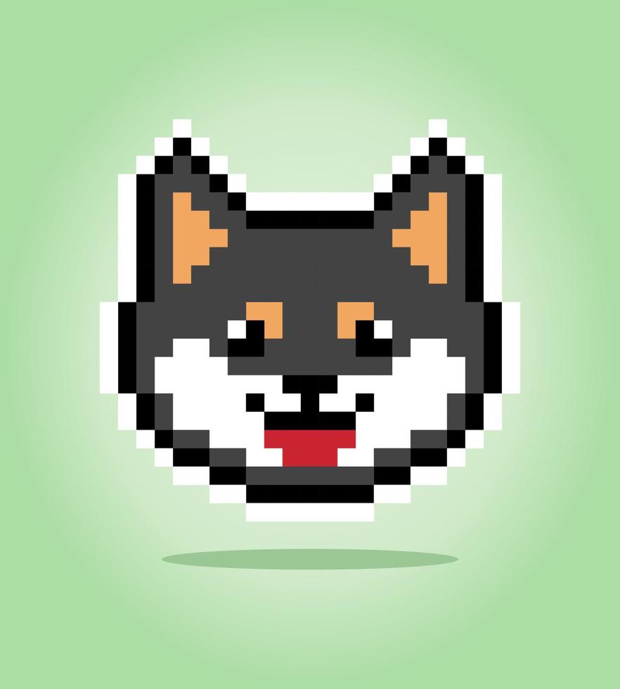 Píxel de 8 bits de perro shiba inu negro. cabeza de animal para juegos de activos en ilustraciones vectoriales. patrón de punto de cruz. vector