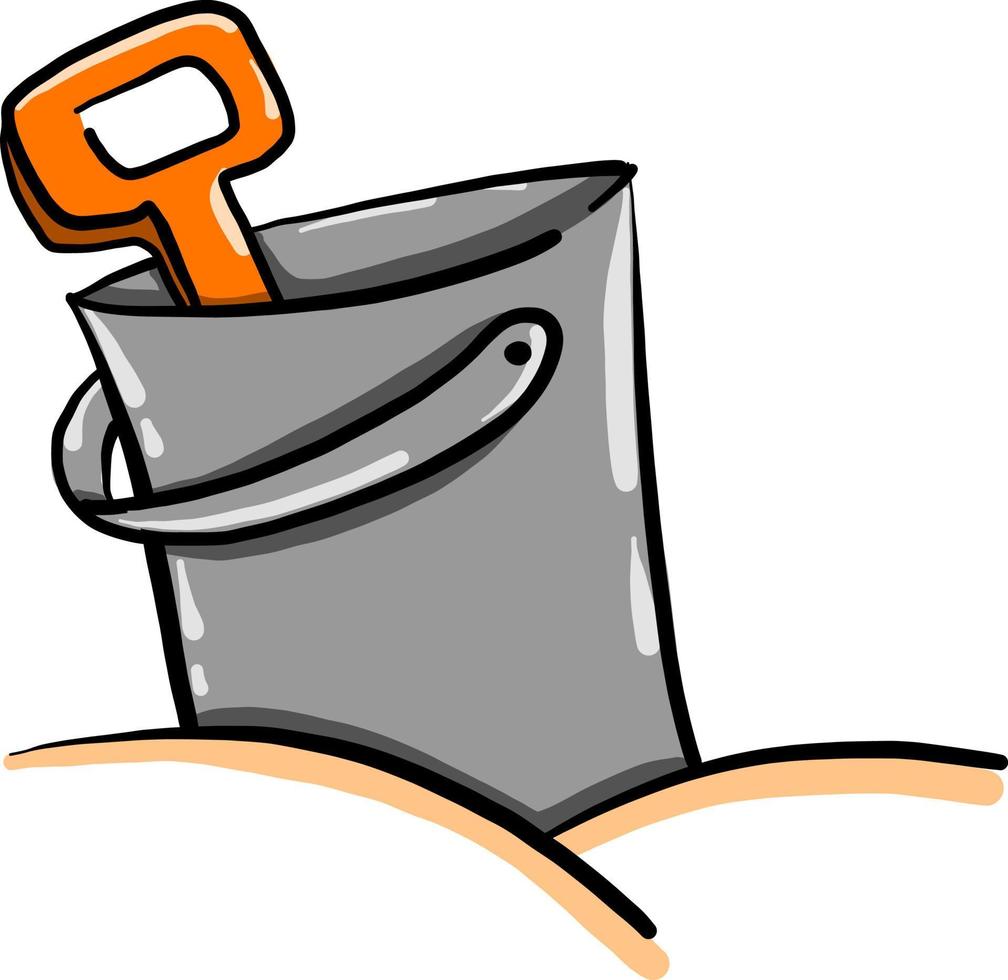 Bucket in sand, illustration, vector on white background