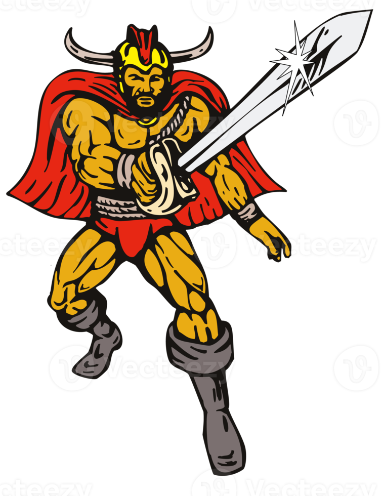 cartoon Viking super hero with sword png