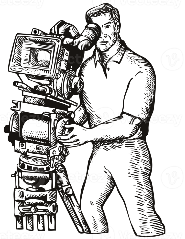 cinegrafista diretor de filme filmando câmera vintage png