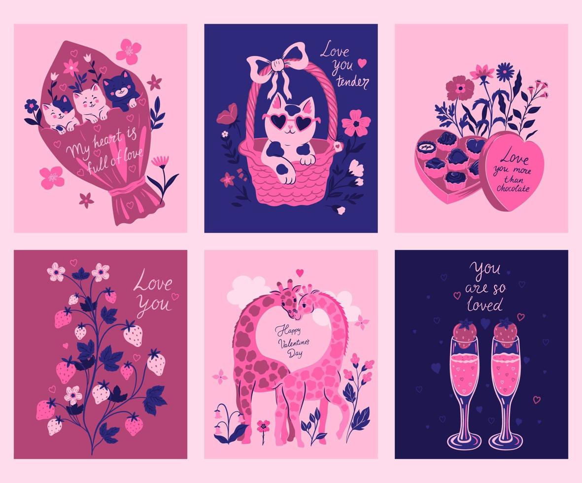 conjunto de postales para el día de san valentín. gráficos vectoriales vector