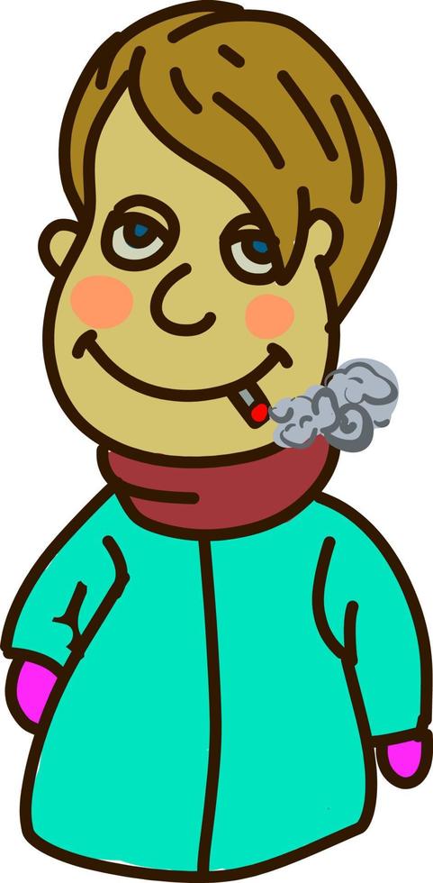 A man with a cigarette in his mouth, vector or color illustration.