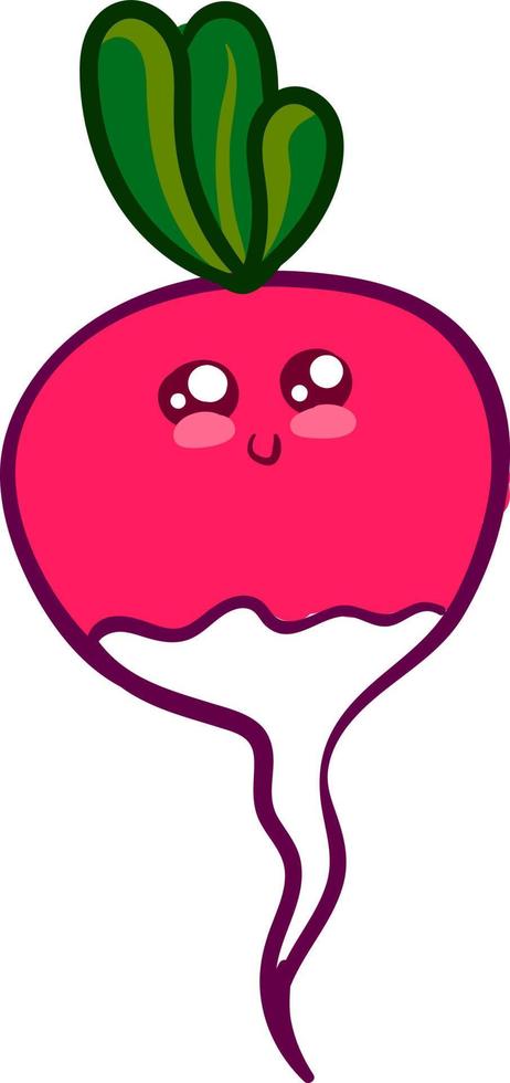 Cute pink radish, illustration, vector on white background.