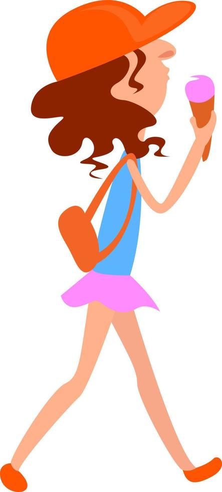Girl with ice cream, illustration, vector on white background