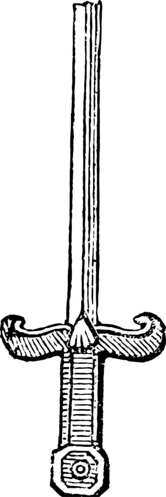 Curtana is the principal in dignity of the three swords, vintage engraving. vector