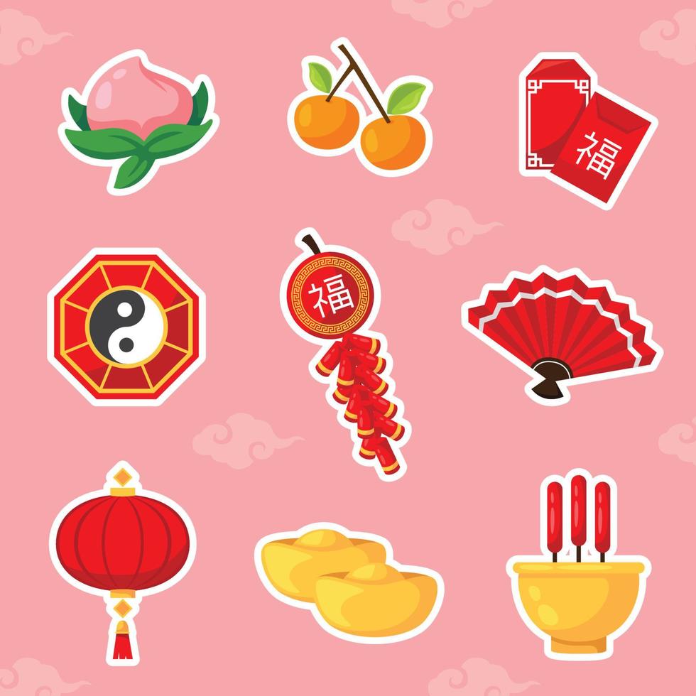 Chinese New Year Sticker Icon Collection vector