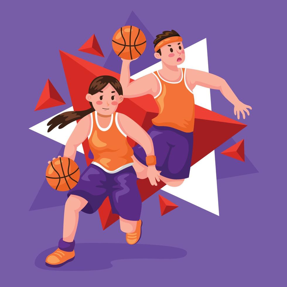 concepto de jugador de baloncesto masculino y femenino vector