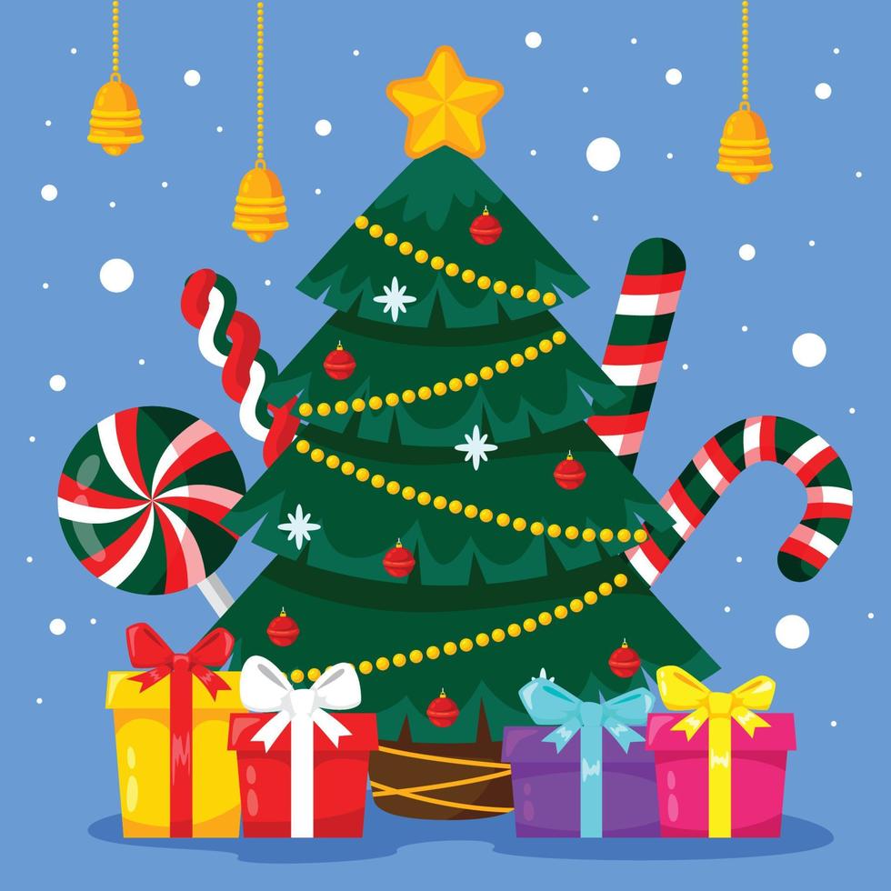 árbol de navidad con concepto de regalos y dulces vector