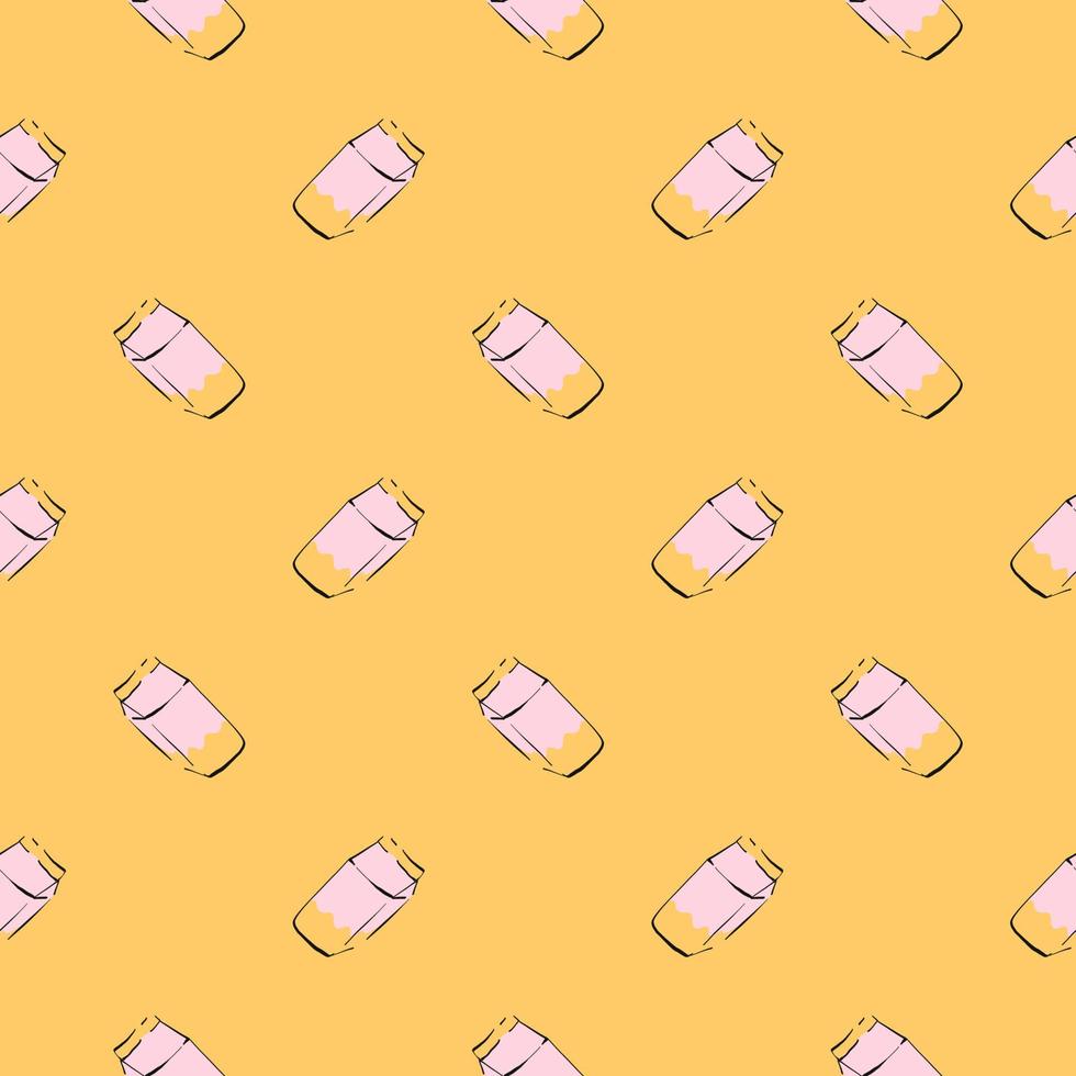 Milk carton,seamless pattern on yellow background. vector