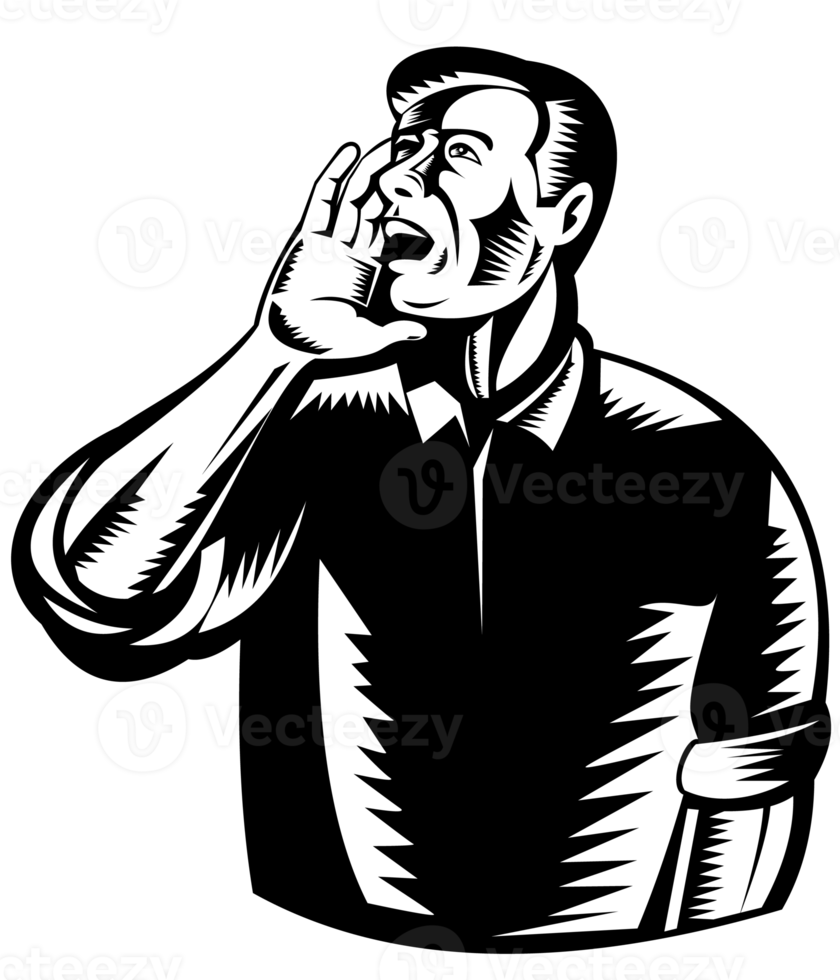 Male Worker Shouting Woodcut png