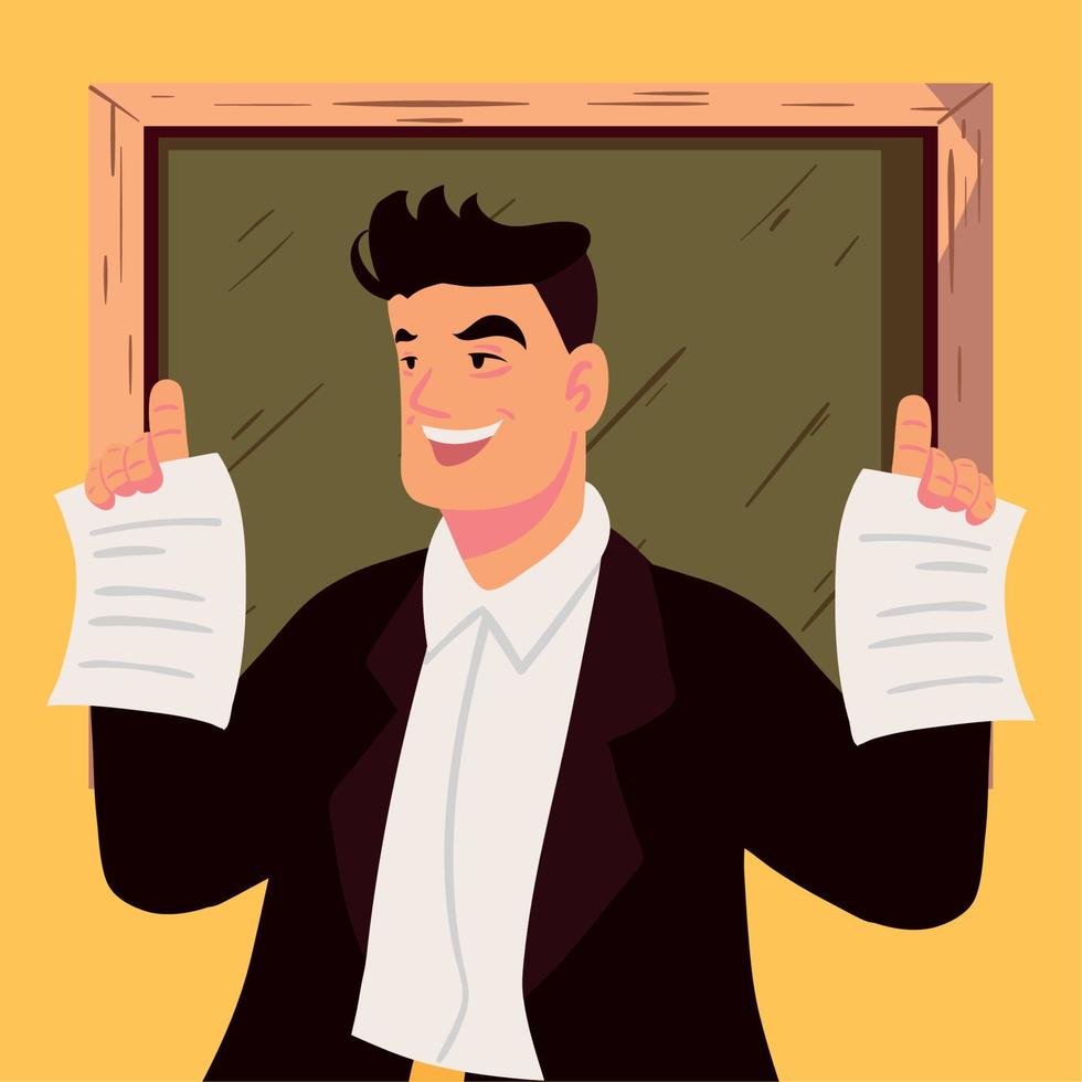 male teacher with papers in hands vector
